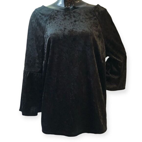 Eloquii Crushed Velvet Black Flare Sleeve Top Size 18 - Picture 3 of 7